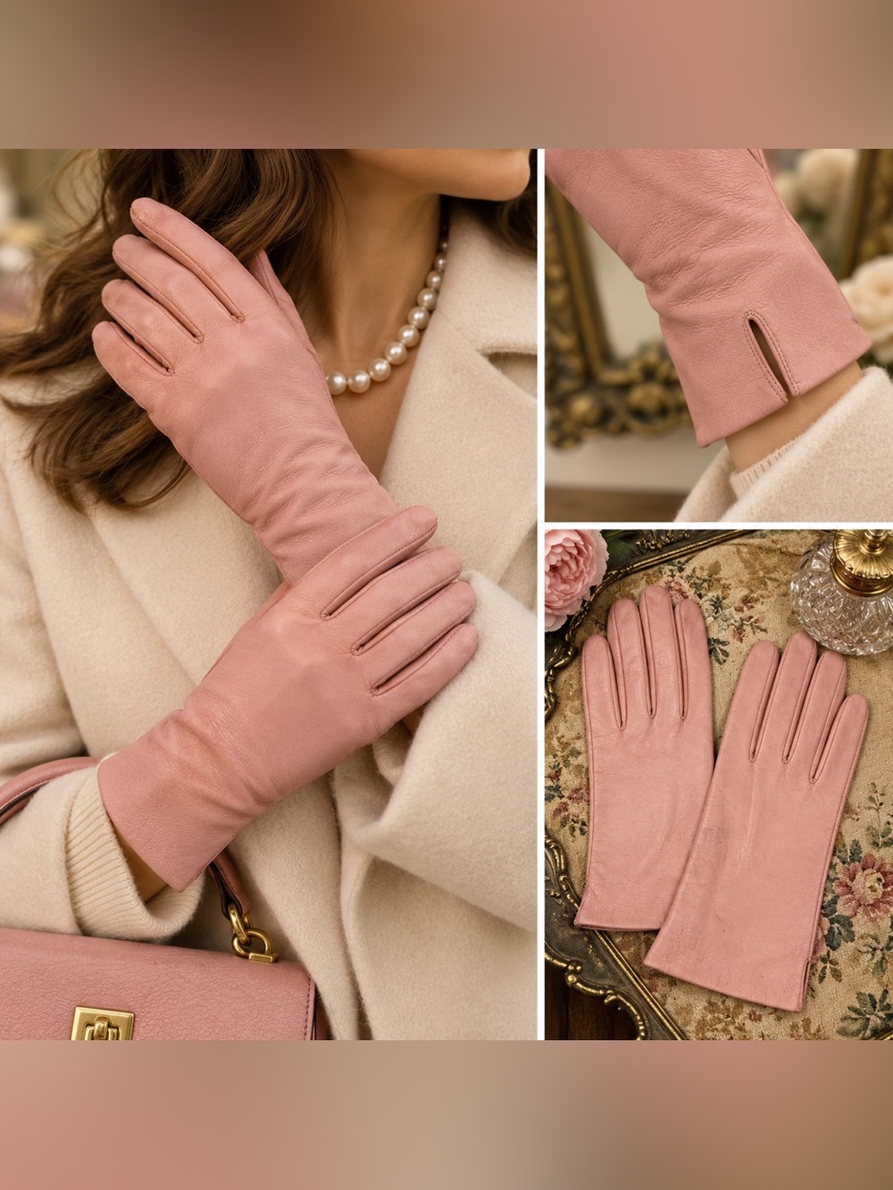 Vintage Classic Pink Leather Gloves